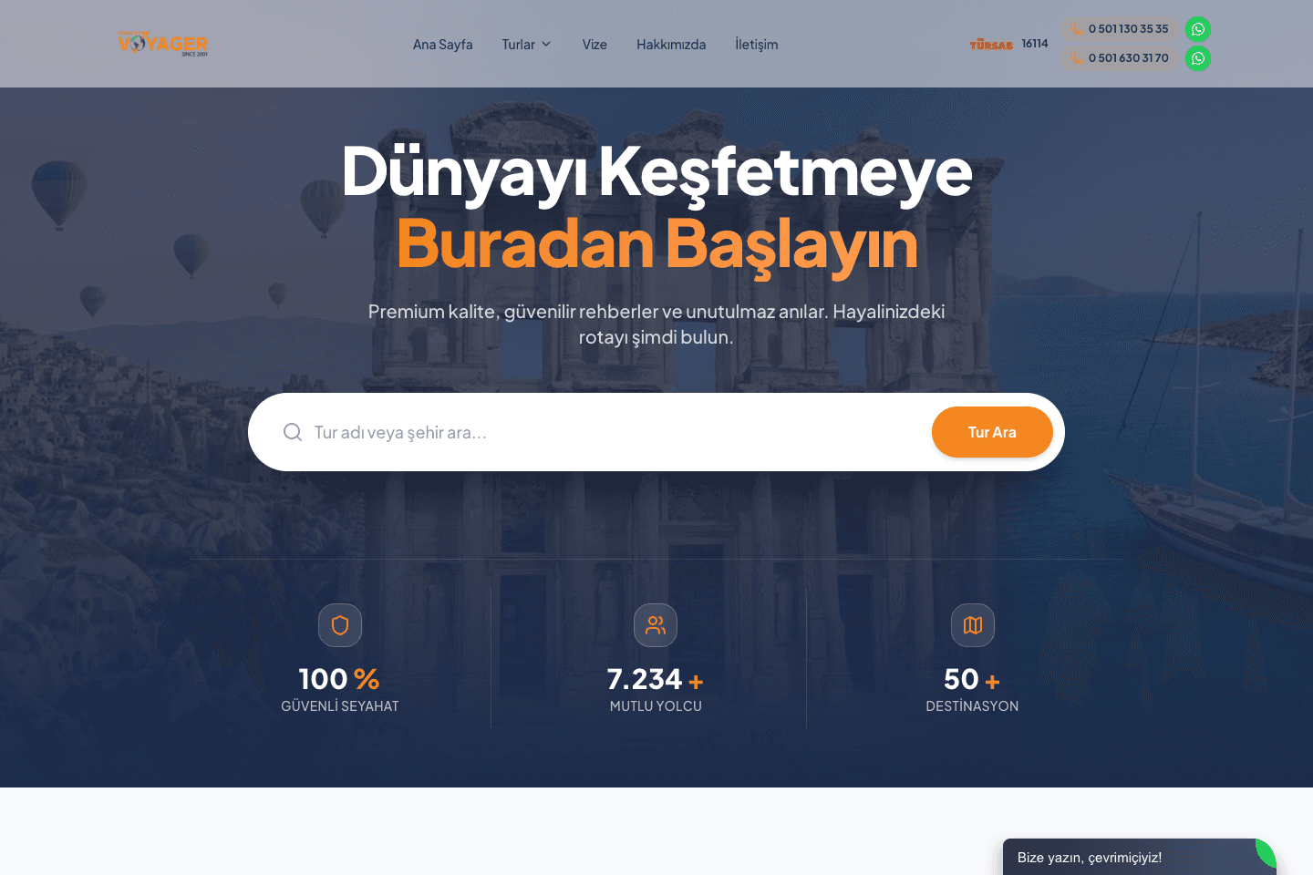 Voyager Touristic web sitesinin ekran görüntüsü